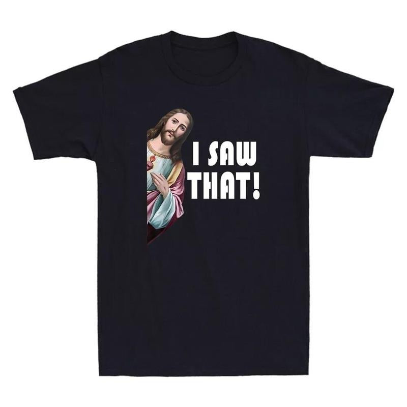 Jesus Swoosh Saw That Funny Christian Quote Humor Design Gift Novelty T-Shirt, GenZ Meme Shirt, casual short sleeve crew...