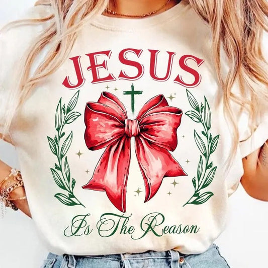 Jesus The Reason For The Season Bow, Faith Christmas Bow, Merry Christmas, Jesus Cross, Christmas Bow Christian Bible Verse Tshirt