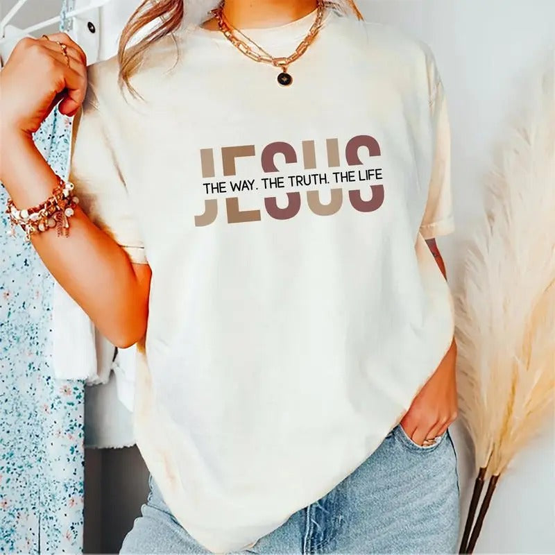 Jesus The Way The Truth The Life Shirt, Christian Cotton Fabric Outfit, Christian Shirt Casual Style, Bible Verse...