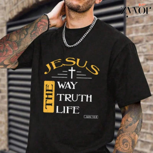 Jesus The Way Truth Life Christian T-Shirt Casual Style Crew Neck Short Sleeve T-Shirt Tops Trendy for Unisex, Perfect Gift