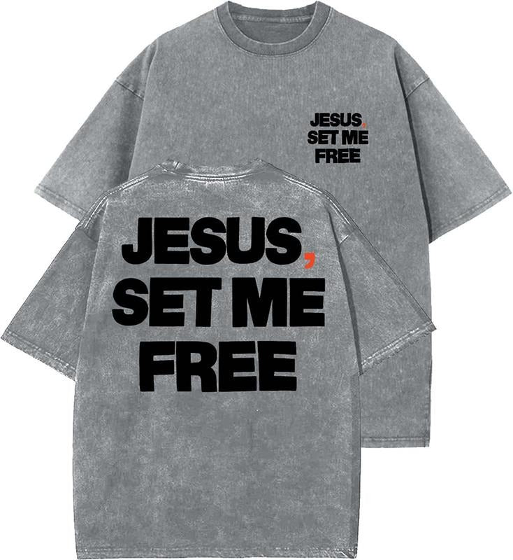 Jesus, Set Me Free Unisex Washed T-Shirt, Christian t shirts, Vintage 90s Graphic Tee, Gift Top Womenswear Cotton Mineral...