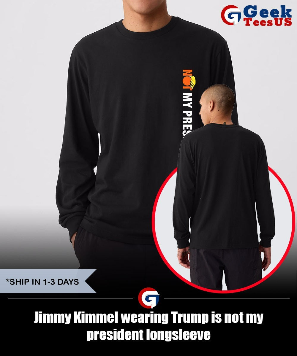 Jimmy Kimmel wearing Trump is not my president shirt