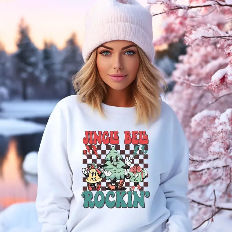 Jingle Bell Rockin' Crewneck Sweatshirt T-Shirts, Hoodie | DripVista.com