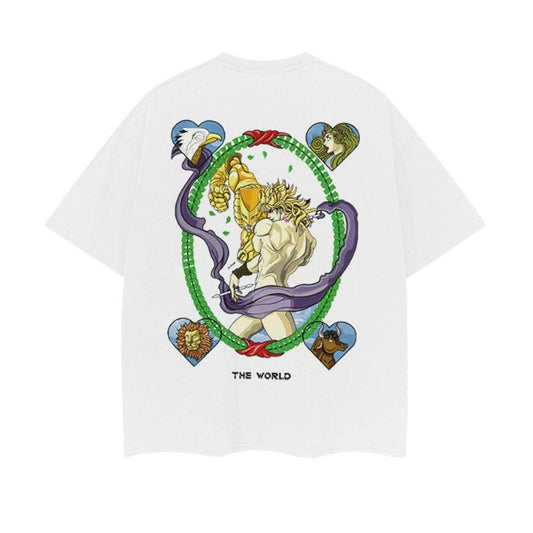 JoJo's Bizarre Adventure "DIO's Starry Silhouette" Heavyweight Vintage Tee 100% Cotton OVERSIZED Anime T-shirt Menswear Top crew necks vintage t-shirts Tshirt Streetwear Crewneck Tropical Shortsleeve Bestie Casual Baggy Loose