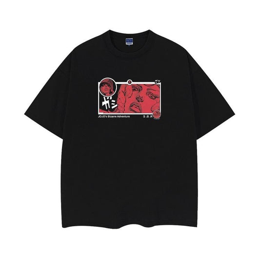 JoJo's Bizarre Adventure "Johnny Red" Heavyweight Vintage Tee 100% Cotton OVERSIZED Anime T-shirt Menswear Top Crew Necks Overshirt Casual Streetwear Black Baggy Crewneck Tshirt Tropical Shortsleeve