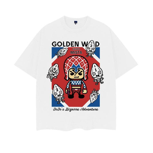 JoJo's Bizarre Adventure "Mista Design" Heavyweight Vintage Tee 100% Cotton OVERSIZED Anime T-shirt Menswear Top Crew Necks Tshirt Casual Streetwear White Baggy Crewneck Tropical Shortsleeve Loose