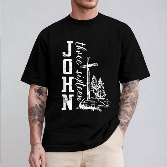 John 3 16 Christian Cross Bible T-Shirt Pure Cotton Casual Style Crew Neck Short Sleeve T-Shirt Tops Trendy for Unisex