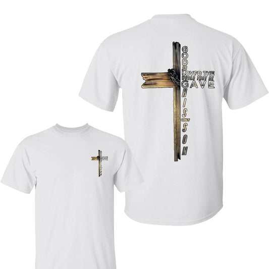 John 316 Cross Easter T-Shirt - Inspirational Christian Graphic with Wooden Cross, Faith-Based Apparel, Unisex, Relaxed Fit, Short Sleeve