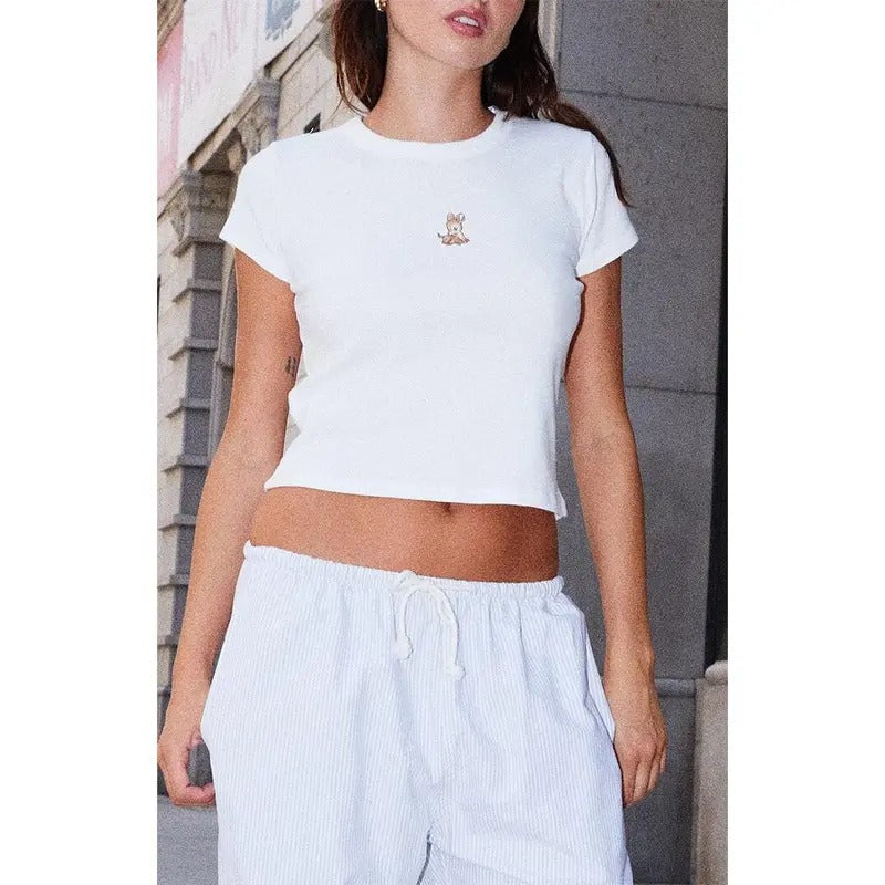 John Galt Women's Ashlyn Deer Cropped T-Shirt - Multicolor Hoodie, Sweatshirt | DripVista.com