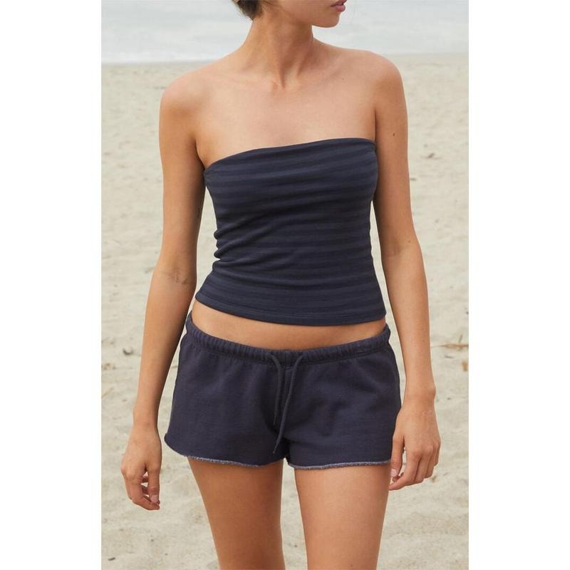 John Galt Women's Black & Navy Striped Amelia Cropped Tube Top T-Shirts, Hoodie, Sweatshirt | DripVista.com