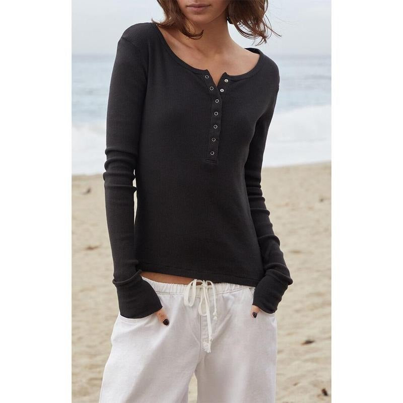 John Galt Women's Black Athern Thermal Ribbed Long Sleeve Top T-Shirts, Hoodie, Sweatshirt | DripVista.com
