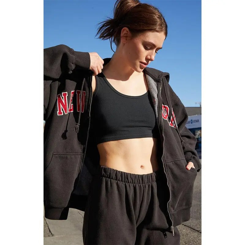 John Galt Women's Black Christy New York Full Zip Hoodie T-Shirts, Sweatshirt | DripVista.com