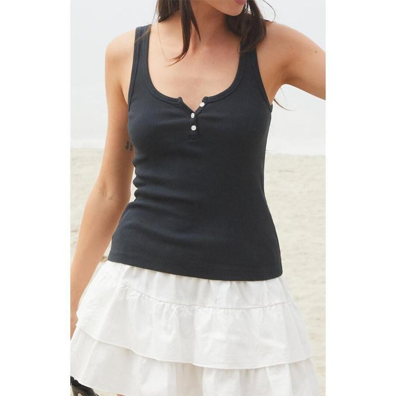 John Galt Women's Black Dalis Long Tank Top T-Shirts, Hoodie, Sweatshirt | DripVista.com