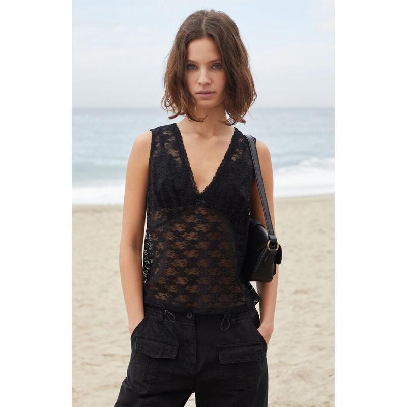 John Galt Women's Black Lace Bow Rafaela Tank Top T-Shirts, Hoodie, Sweatshirt | DripVista.com