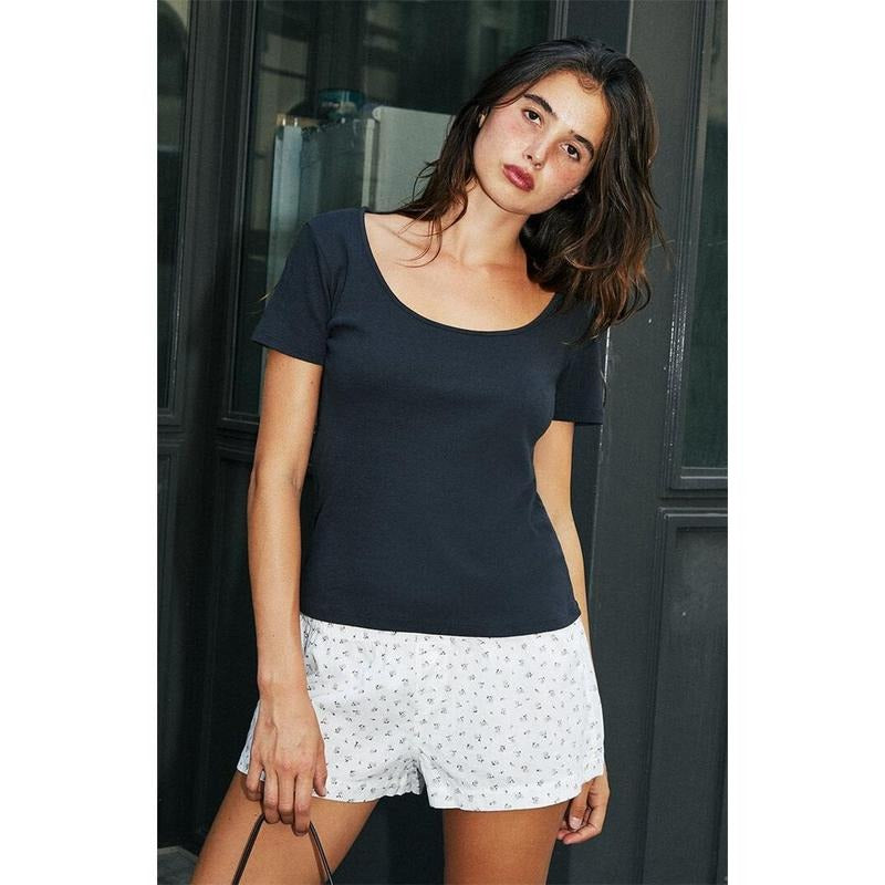 John Galt Women's Black Scoop Short Sleeve Top T-Shirts, Hoodie, Sweatshirt | DripVista.com