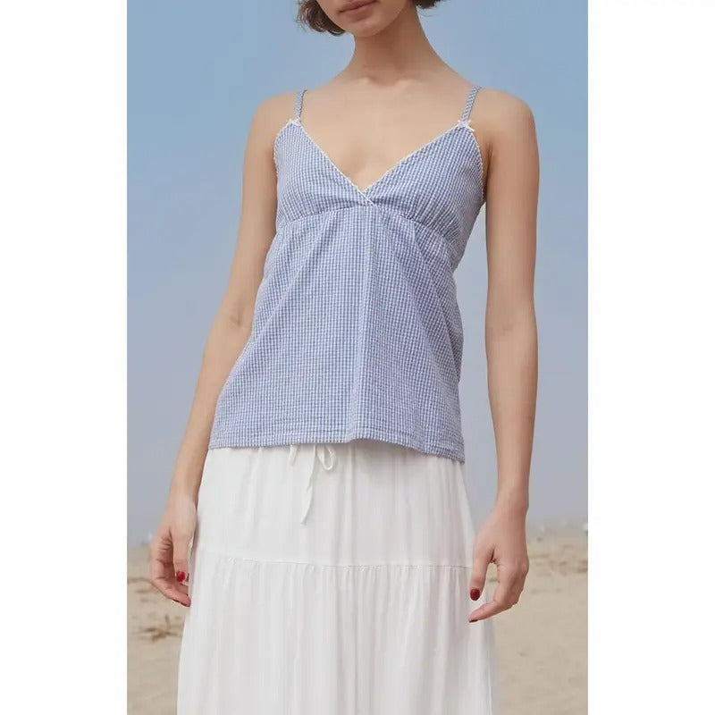 John Galt Women's Blue & White Gingham Edith Tank Top T-Shirts, Hoodie, Sweatshirt | DripVista.com