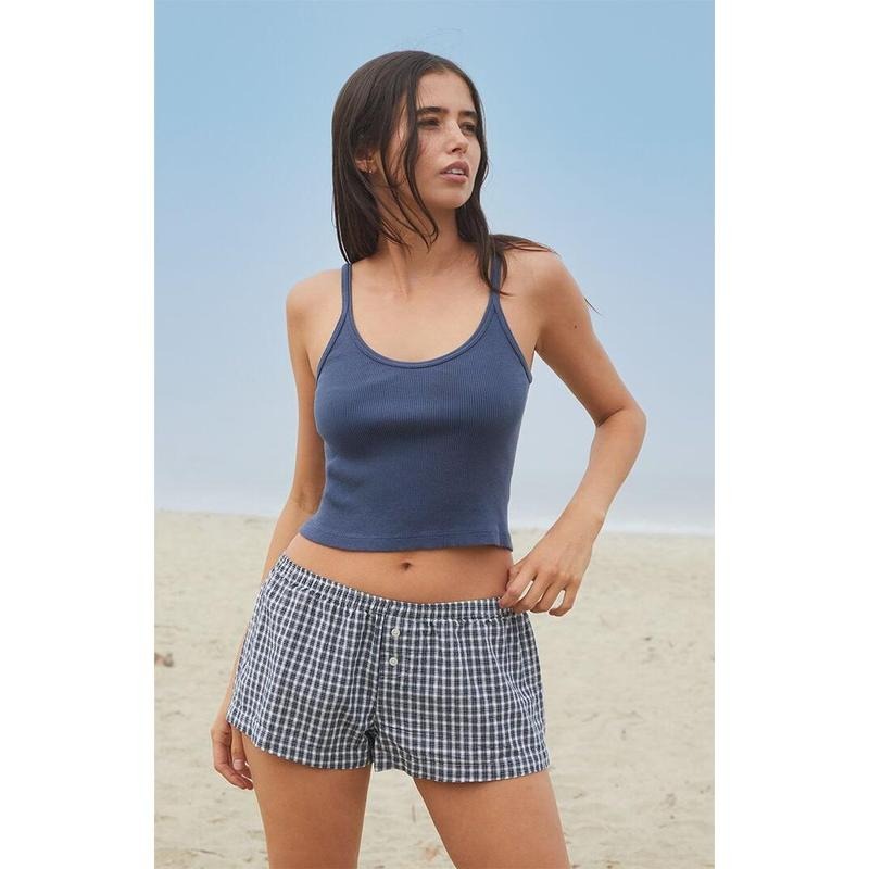 John Galt Women's Blue Plaid Keira Boxer Shortsstyle{n002}2 T-Shirts, Hoodie, Sweatshirt | DripVista.com