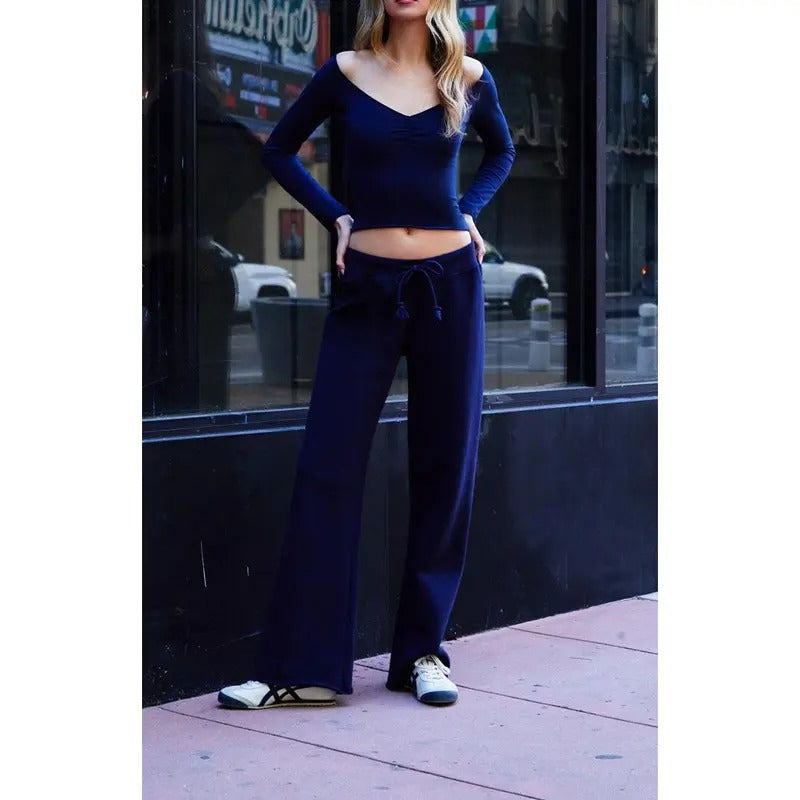 John Galt Women's Blue Rosa Wide Leg Sweatpants T-Shirts, Hoodie, Sweatshirt | DripVista.com
