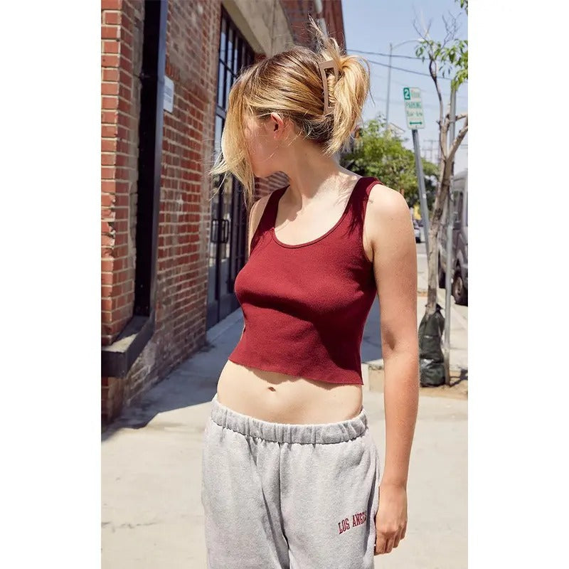 John Galt Women's Burgundy Sheena Cropped Tank Top T-Shirts, Hoodie, Sweatshirt | DripVista.com