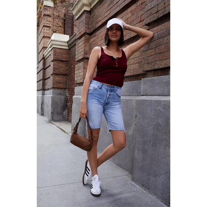 John Galt Women's Burgundy Simonne Henley Tank Top T-Shirts, Hoodie, Sweatshirt | DripVista.com