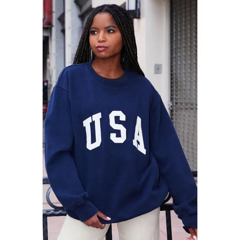 John Galt Women's Erica USA Crew Neck Sweatshirt T-Shirts, Hoodie | DripVista.com