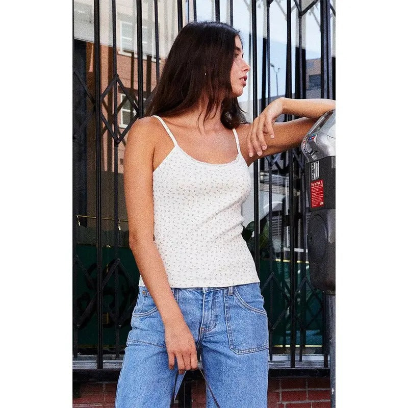 John Galt Women's Floral Skylar Pointelle Lace Tank Top T-Shirts, Hoodie, Sweatshirt | DripVista.com