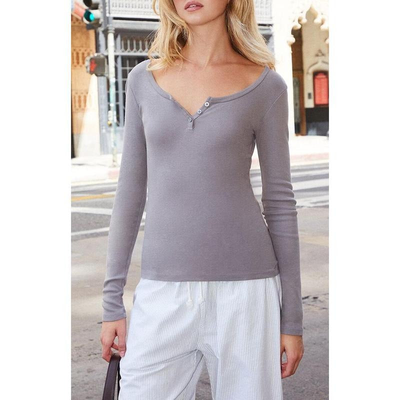 John Galt Women's Gray Zelly Long Sleeve Top T-Shirts, Hoodie, Sweatshirt | DripVista.com