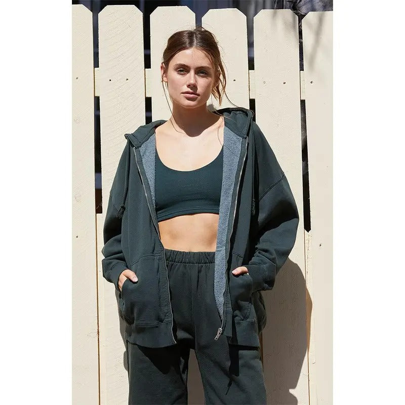 John Galt Women's Green Full Zip Hoodie T-Shirts, Sweatshirt | DripVista.com