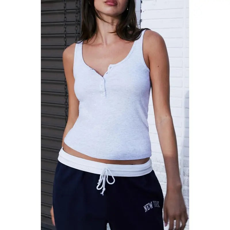 John Galt Women's Heather Grey Snap Henley Tank Top T-Shirts, Hoodie, Sweatshirt | DripVista.com
