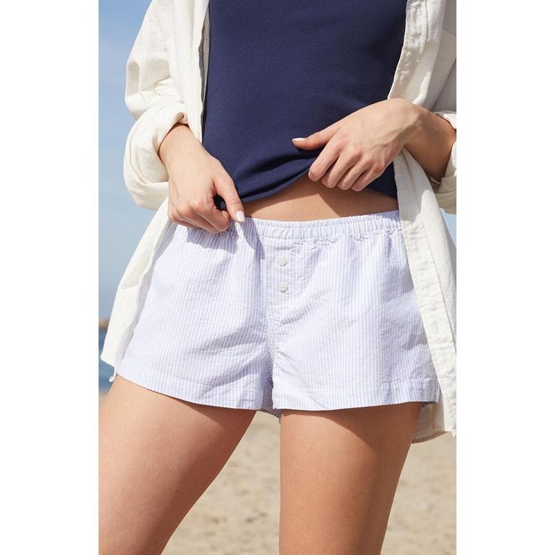 John Galt Women's Keira Light Blue Striped Boxer Shorts T-Shirts, Hoodie, Sweatshirt | DripVista.com