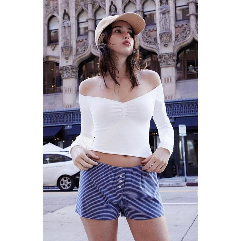 John Galt Women's Keira Striped Pajama Shorts T-Shirts, Hoodie, Sweatshirt | DripVista.com