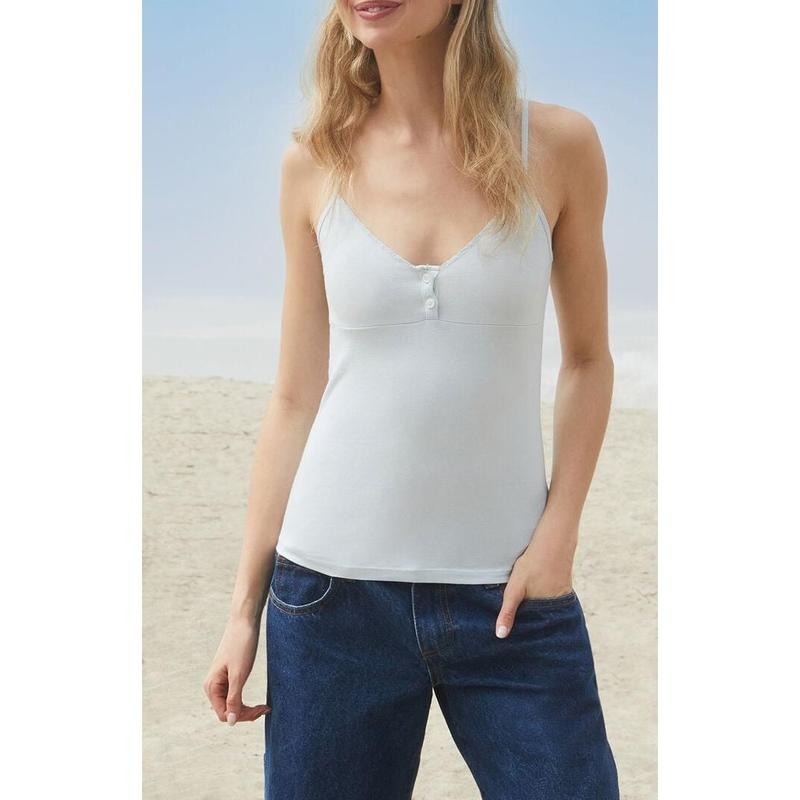 John Galt Women's Light Blue Tiffany Henley Tank Top T-Shirts, Hoodie, Sweatshirt | DripVista.com