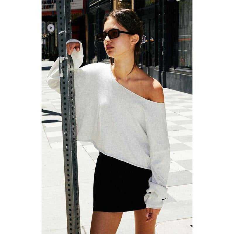 John Galt Women's Light Gray Cameron Cropped Sweater T-Shirts, Hoodie, Sweatshirt | DripVista.com