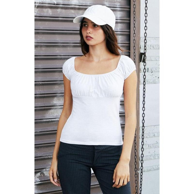 John Galt Women's Light Gray Casey Ruched Top T-Shirts, Hoodie, Sweatshirt | DripVista.com