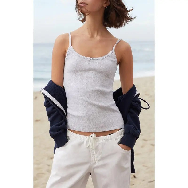 John Galt Women's Light Gray Pointelle Skylar Tank Top T-Shirts, Hoodie, Sweatshirt | DripVista.com