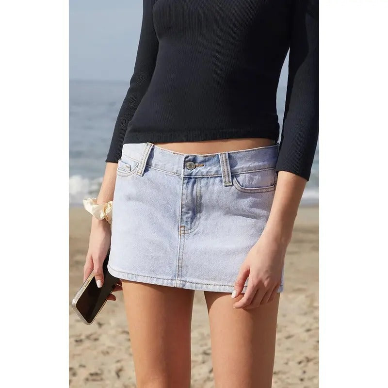 John Galt Women's Light Indigo Malia Denim Mini Skirt T-Shirts, Hoodie, Sweatshirt | DripVista.com