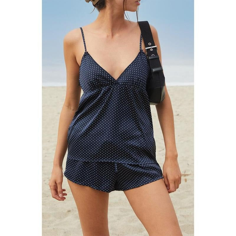 John Galt Women's Navy & White Polka Dot Edith Tank Top T-Shirts, Hoodie, Sweatshirt | DripVista.com