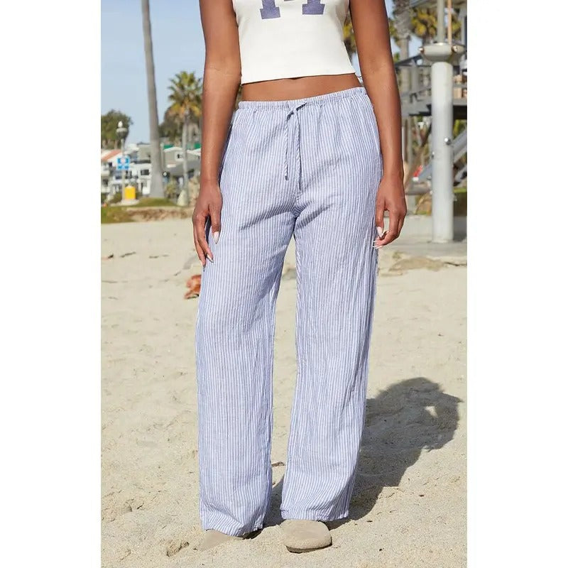 John Galt Women's Navy & White Striped Anastasia Linen Pants T-Shirts, Hoodie, Sweatshirt | DripVista.com