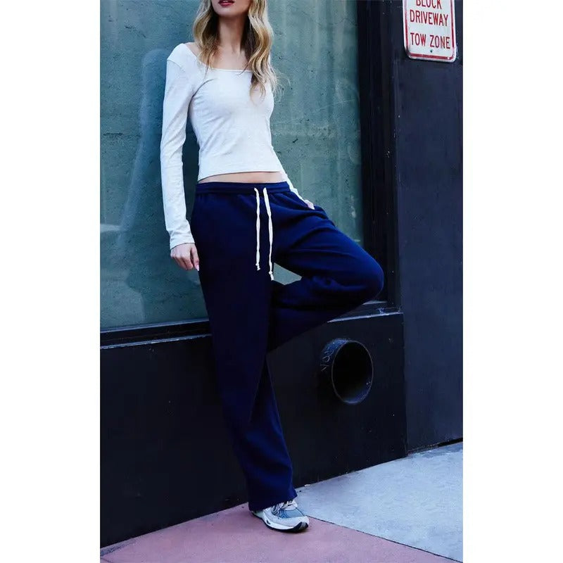 John Galt Women's Navy Anastasia Waffle Knit Sweatpants T-Shirts, Hoodie, Sweatshirt | DripVista.com