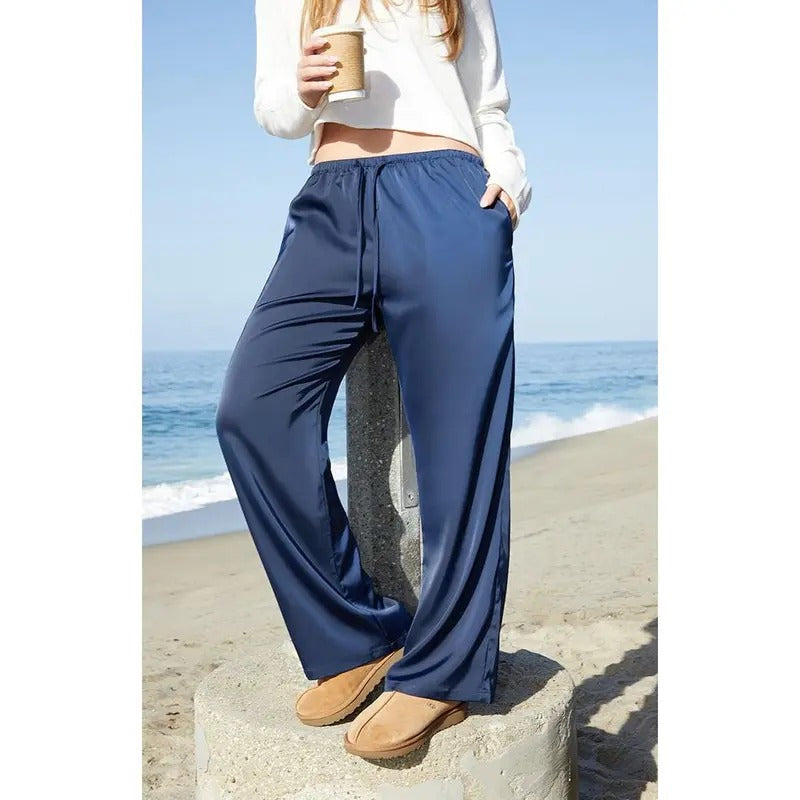John Galt Women's Navy Anastasia Wide Leg Pants T-Shirts, Hoodie, Sweatshirt | DripVista.com
