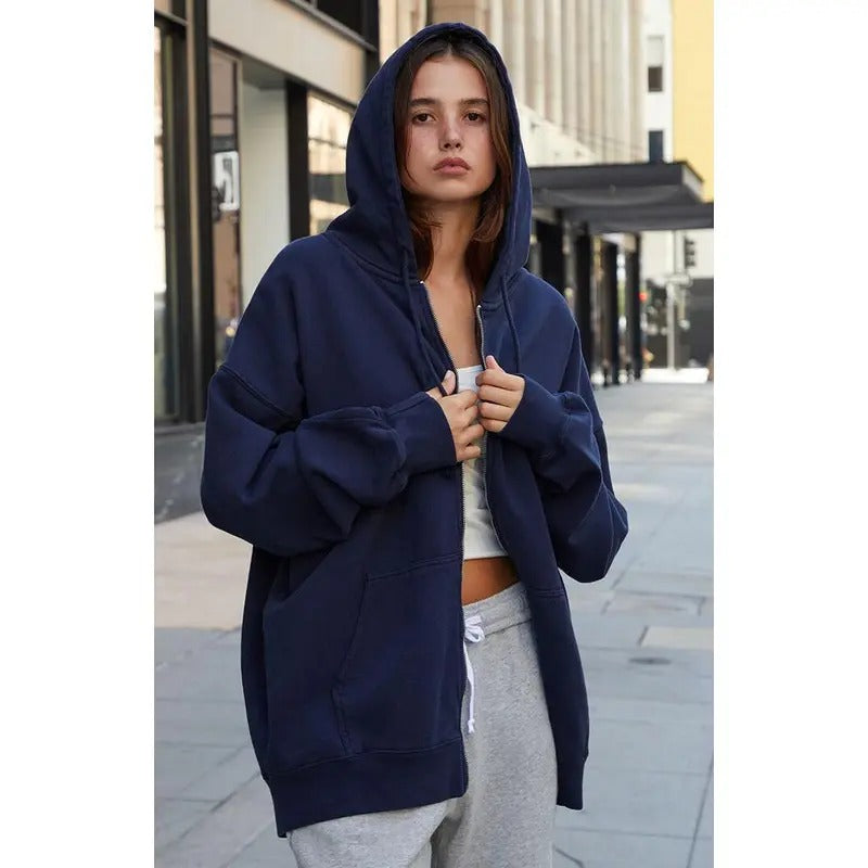 John Galt Women's Navy Christy Full Zip Hoodie T-Shirts, Sweatshirt | DripVista.com