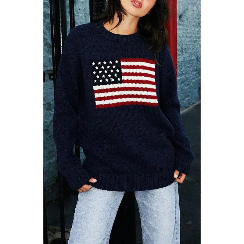 John Galt Women's Navy Flag Crew Neck Sweater T-Shirts, Hoodie, Sweatshirt | DripVista.com