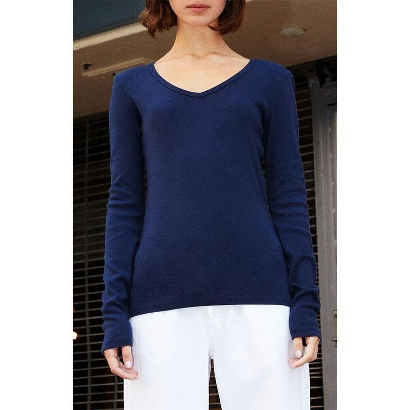 John Galt Women's Navy Josephine Long Sleeve Top T-Shirts, Hoodie, Sweatshirt | DripVista.com