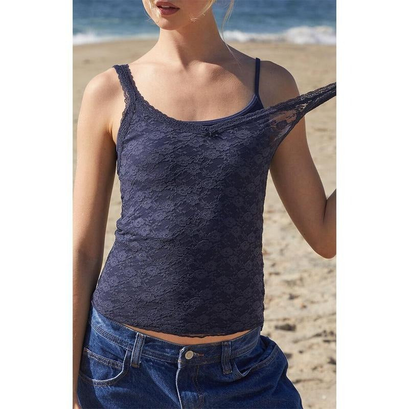 John Galt Women's Navy Nicolette Lace Tank Topstyle{n002}2 T-Shirts, Hoodie, Sweatshirt | DripVista.com