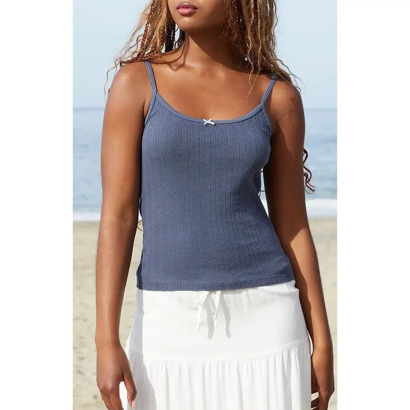 John Galt Women's Navy Skylar Pointelle Tank Top T-Shirts, Hoodie, Sweatshirt | DripVista.com