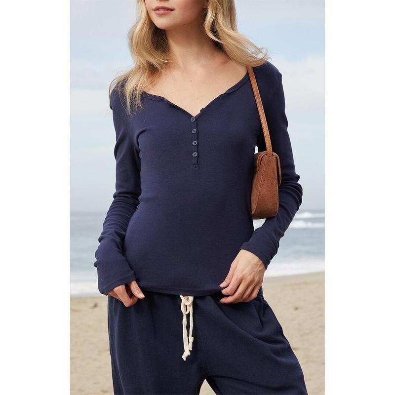 John Galt Women's Navy Zelly Long Sleeve Top T-Shirts, Hoodie, Sweatshirt | DripVista.com