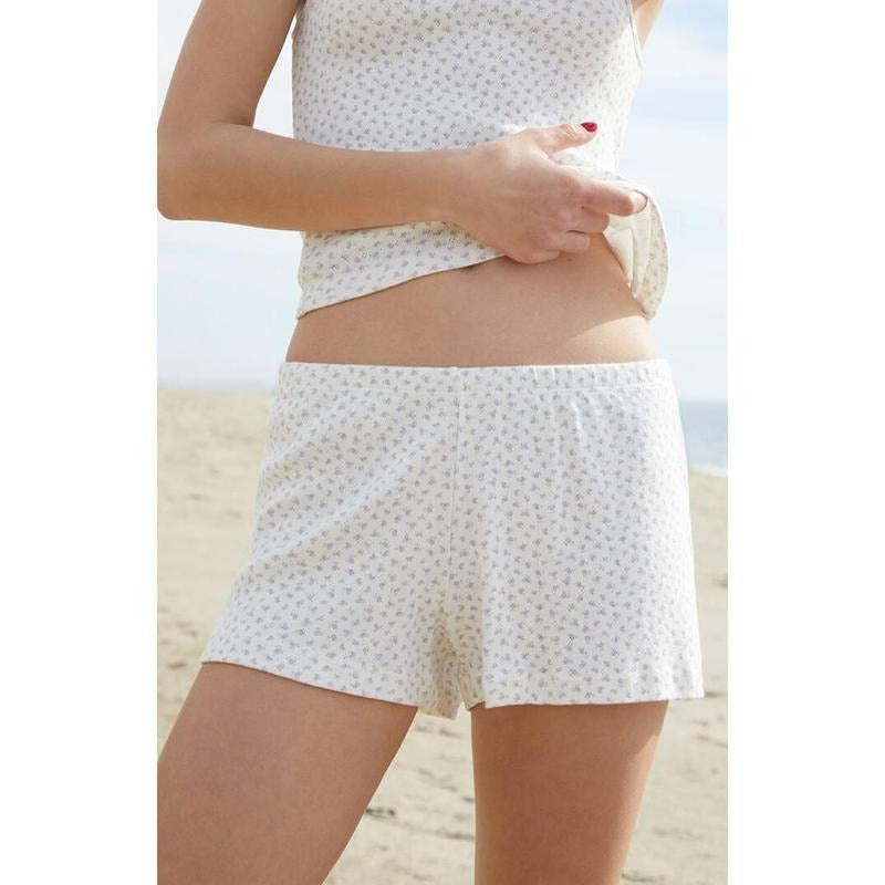 John Galt Women's Off White & Grey Emery Pointelle Shorts T-Shirts, Hoodie, Sweatshirt | DripVista.com