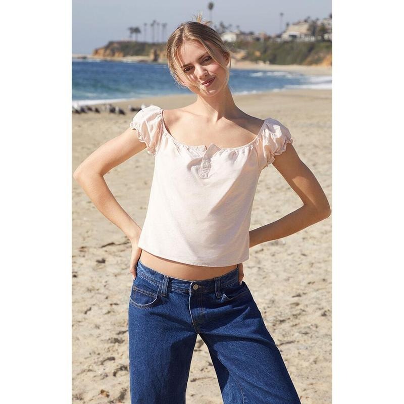 John Galt Women's Pink Striped Clarisse Off-The-Shoulder Top T-Shirts, Hoodie, Sweatshirt | DripVista.com