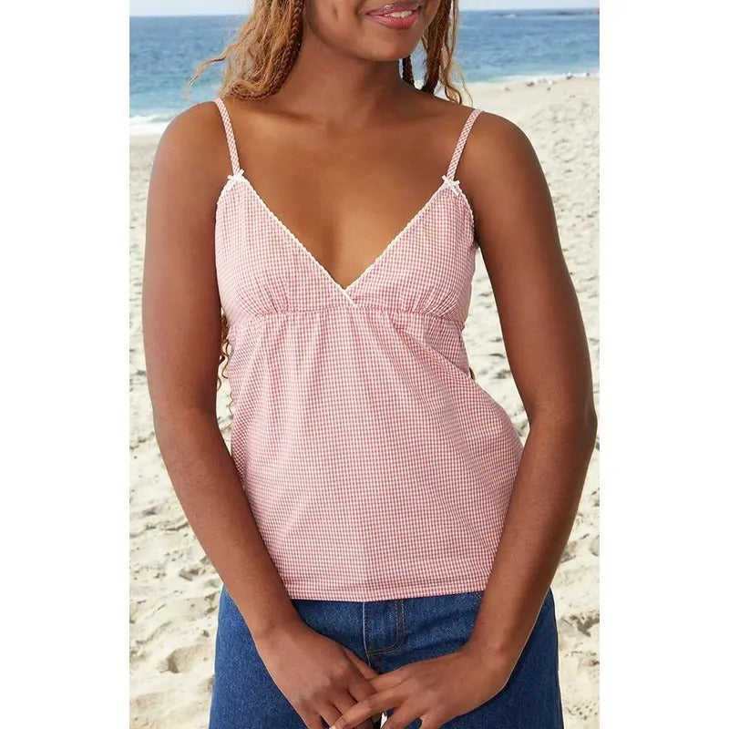 John Galt Women's Red & White Plaid Edith Tank Top T-Shirts, Hoodie, Sweatshirt | DripVista.com