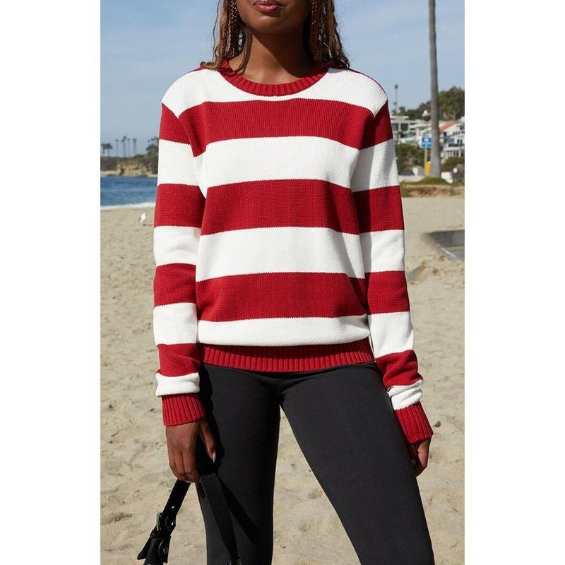 John Galt Women's Red & White Striped Martha Sweater T-Shirts, Hoodie, Sweatshirt | DripVista.com